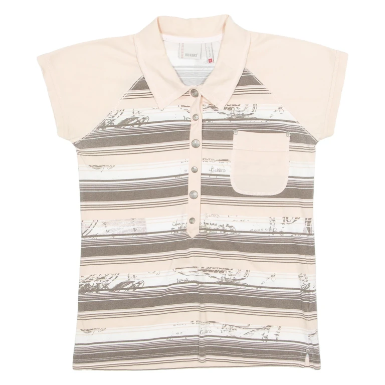 KICKERS Womens Polo Shirt Pink Striped UK 8