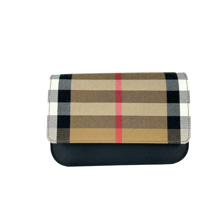 Burberry Small Leather Madison Crossbody Check Bag Gold Canvas - Women