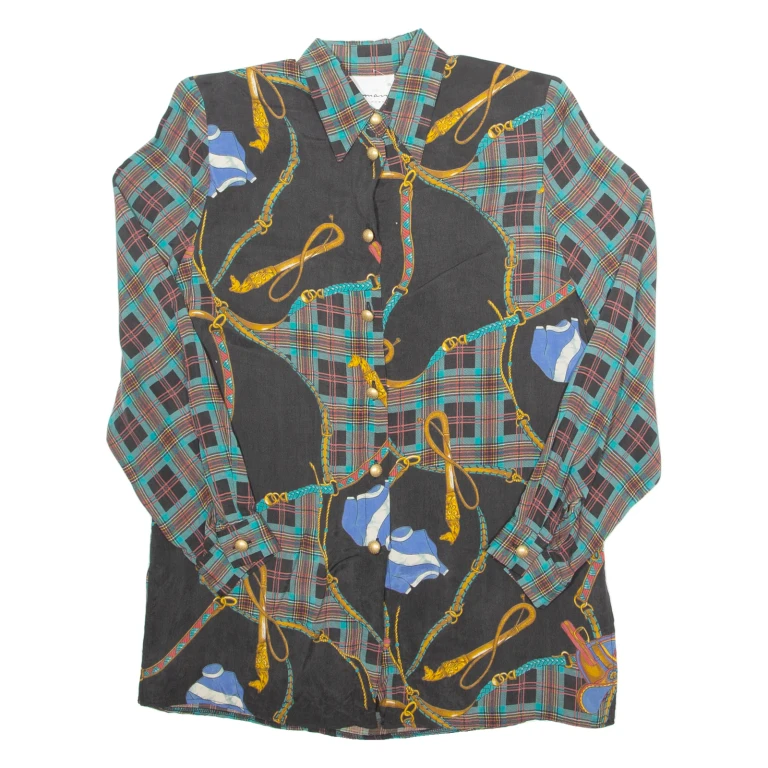 Womens Printed Shirt Black Long Sleeve Crazy Pattern L