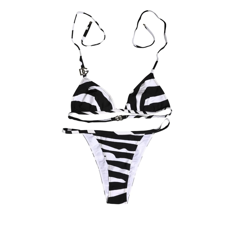 Dolce & Gabbana Black White Zebra Bikini Top Bottom Swimwear And Elastane Nylon - Women