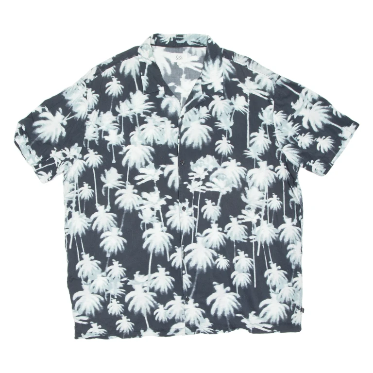 Q/S Mens Hawaiian Shirt Black Floral 2XL