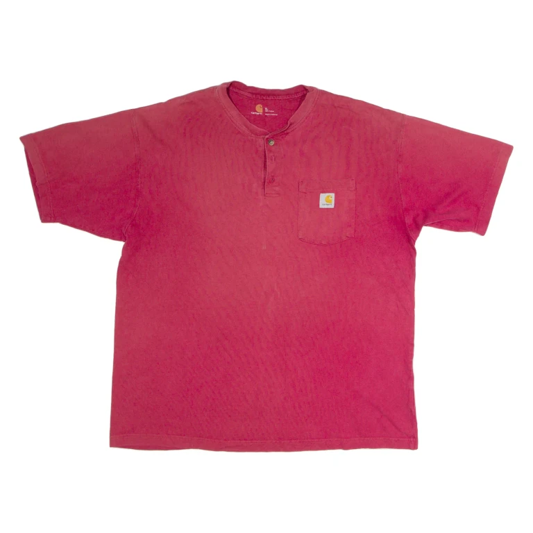CARHARTT Mens T-Shirt Red Button Neck XL