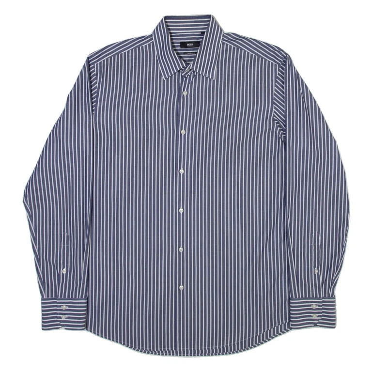 BOSS Mens Shirt Blue Striped Long Sleeve L