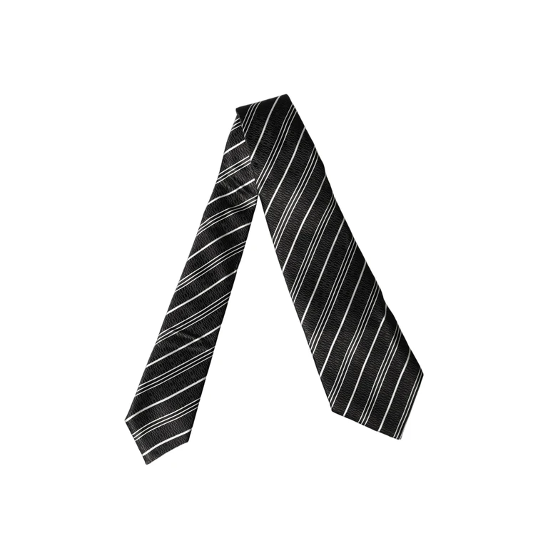 Black White Stripes Silk Adjustable Women Necktie Tie - Women