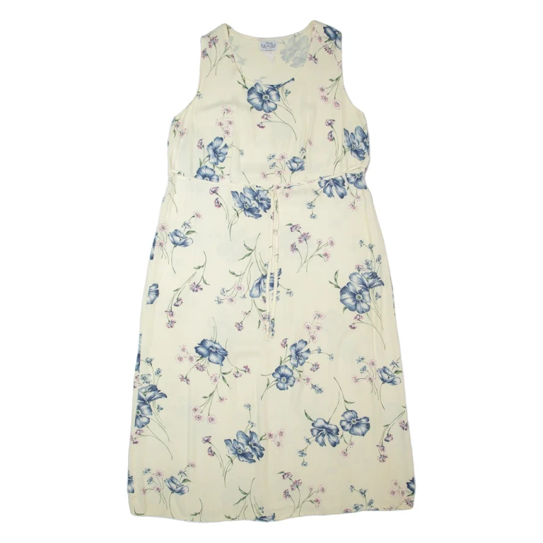 ONLY IN LA Womens A-Line Dress Cream 90s Floral Sleeveless Midi L