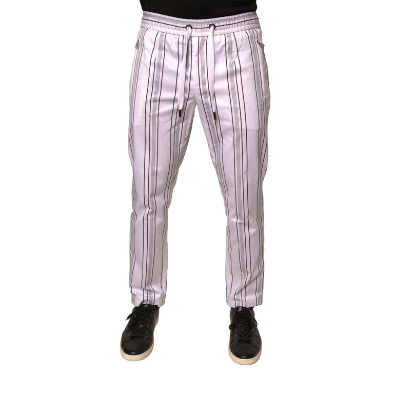 White Stripe Cotton Dress Skinny Pants Nylon Elastane - Men