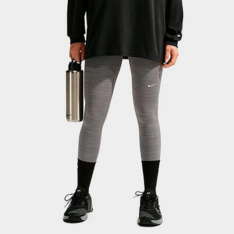 Nike Women's Pro Mid-Rise Full-Length Leggings in Smoke Grey/Heather/Black Size: XXS
