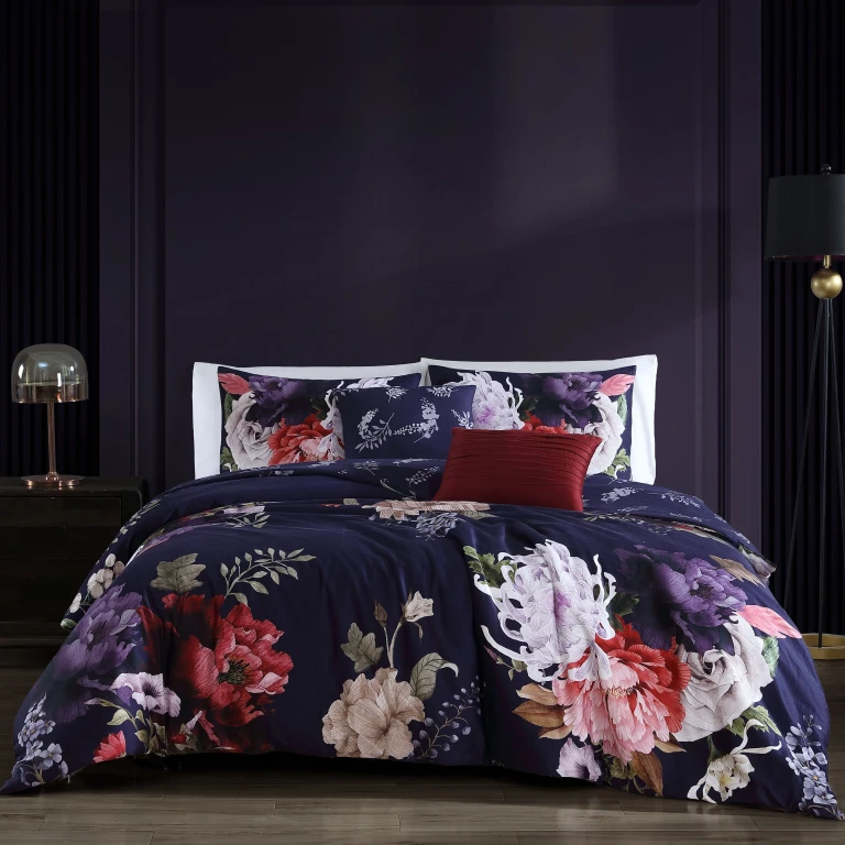Deep Purple Garden 5 Piece Reversible Comforter Set