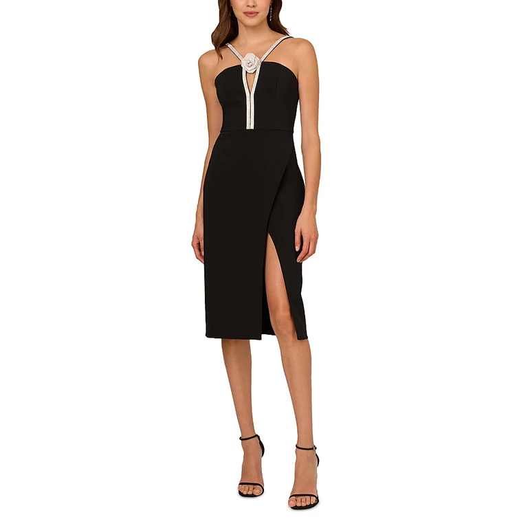 Liv Foster Embellished Twill Halter Midi Dress