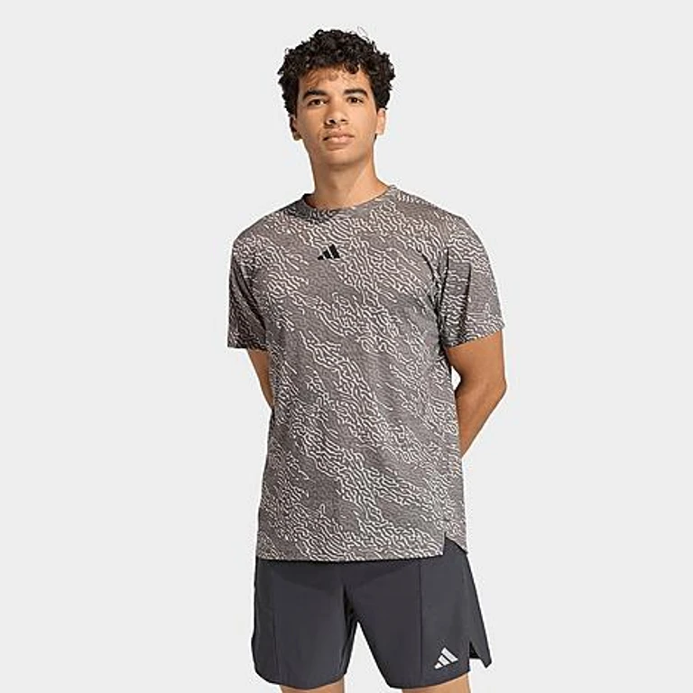 adidas Men's D4T Primelift Allover Print T-Shirt in Charcoal/Wonder Alumina Size: Small
