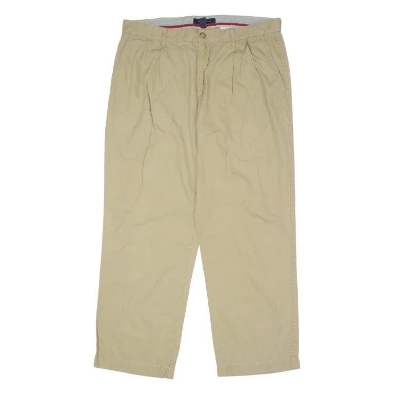 TOMMY HILFIGER Chino Mens Twill Trousers Beige Relaxed Straight W36 L30