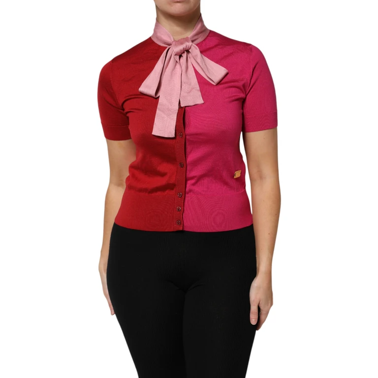 Dolce & Gabbana Pink Short Sleeves Buttoned Ascot Collar Top Silk - Women