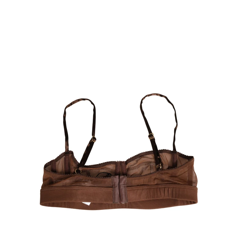 Dolce & Gabbana Brown Dg Logo Nylon Mesh Balconette Bra Underwear Elastane Clothing - Women