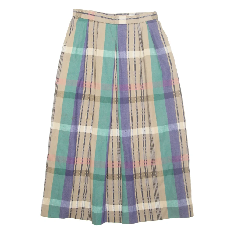 Womens A-Line Skirt Brown Midi Wool Check S
