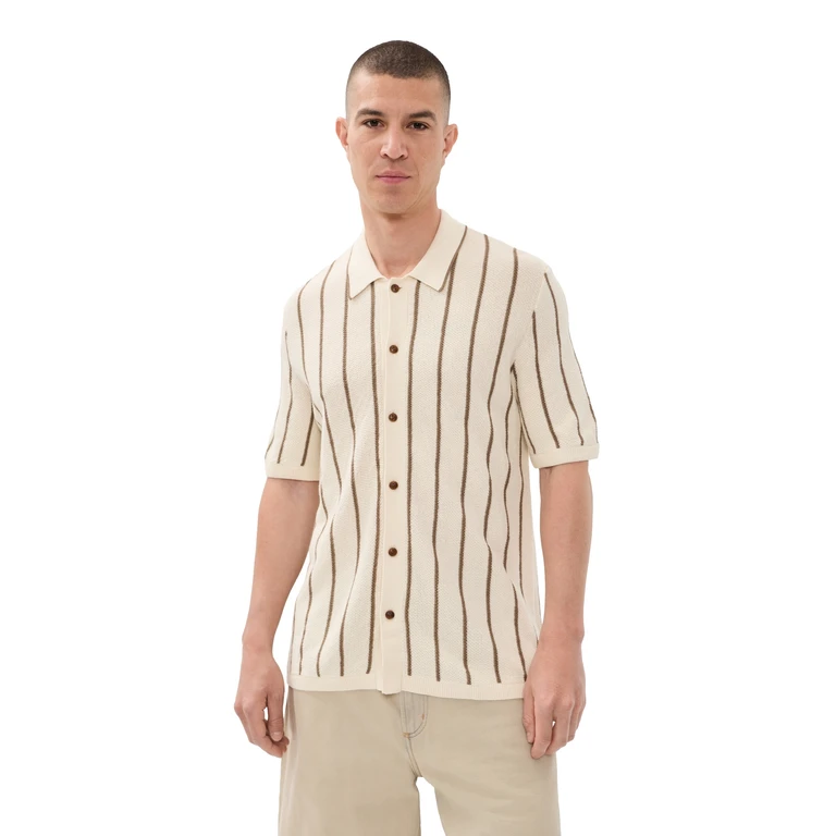 Faherty Sweater Shirt Cream Walnut Stripe XL