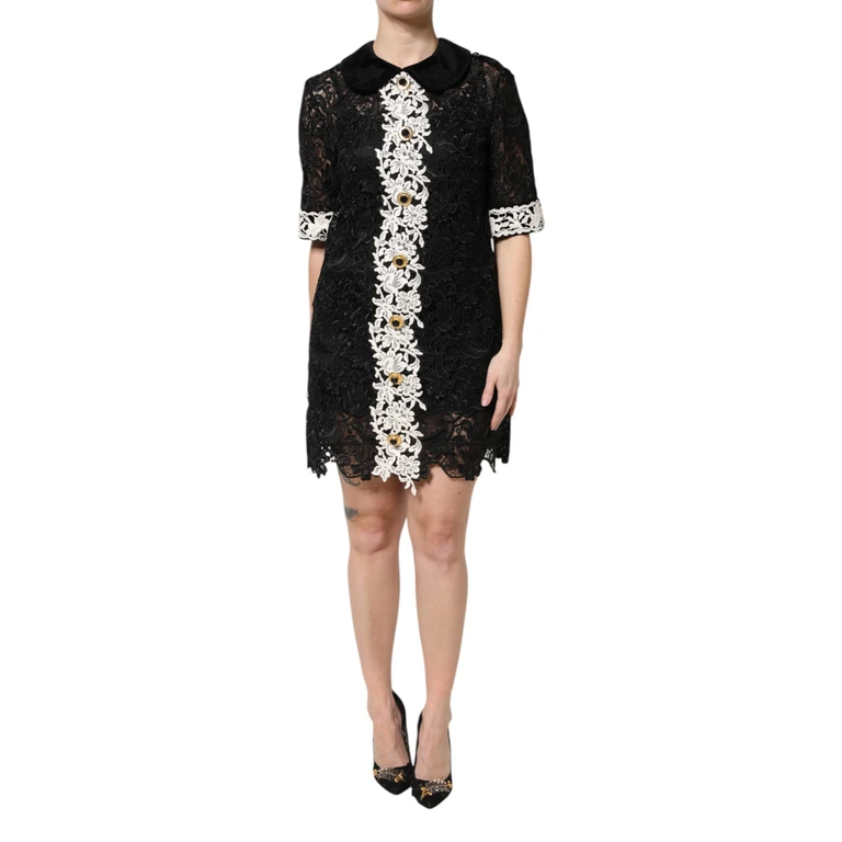 Dolce & Gabbana Black Floral Lace Embellished Mini Dress - Women