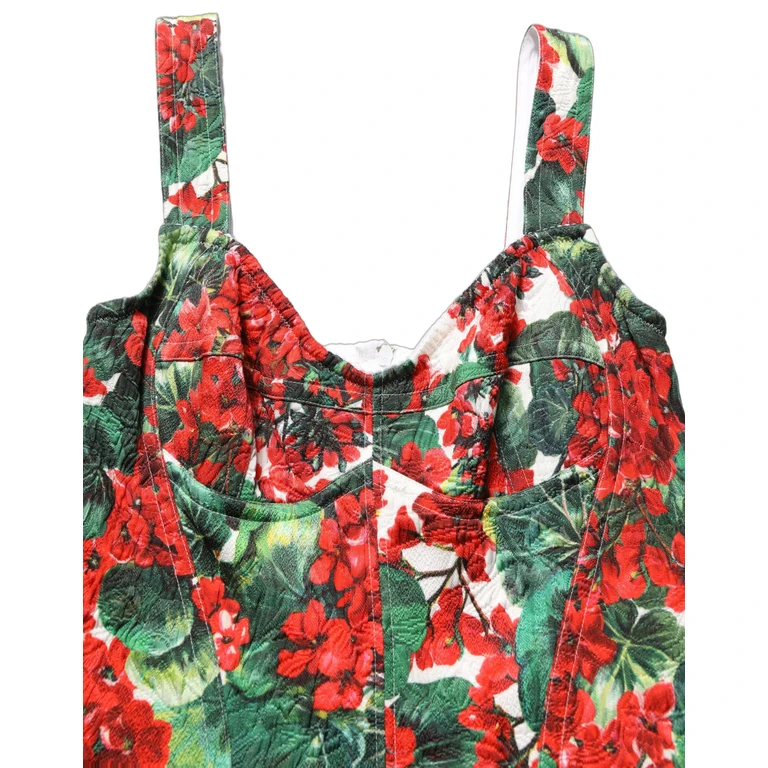 Multicolor Geranium Print A-Line Mini Dress Cotton Viscose Nylon Elastane - Women