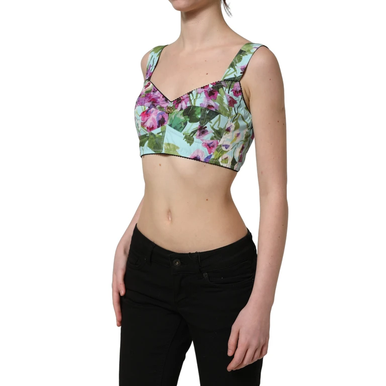 Dolce & Gabbana Multicolor Floral Cropped Bustier Tank Top Elastane Nylon Cotton - Women