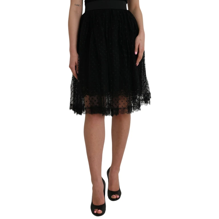Dolce & Gabbana Black Nylon Lace Trim High Waist A-Line Skirt Cotton Viscose - Women