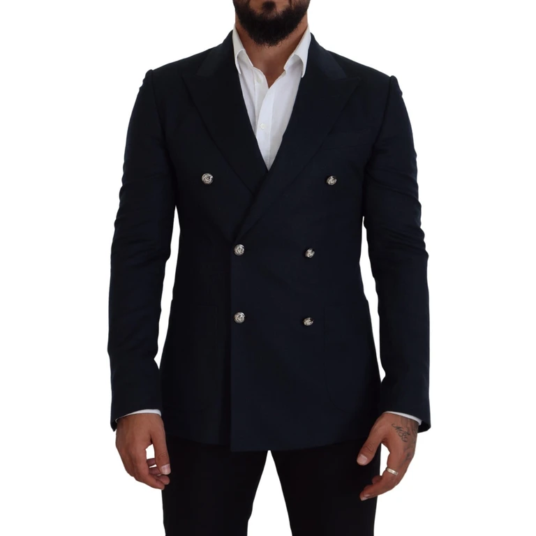 Dolce & Gabbana Blue Double Breasted Formal Coat Blazer Cashmere Silk Clothing - Men