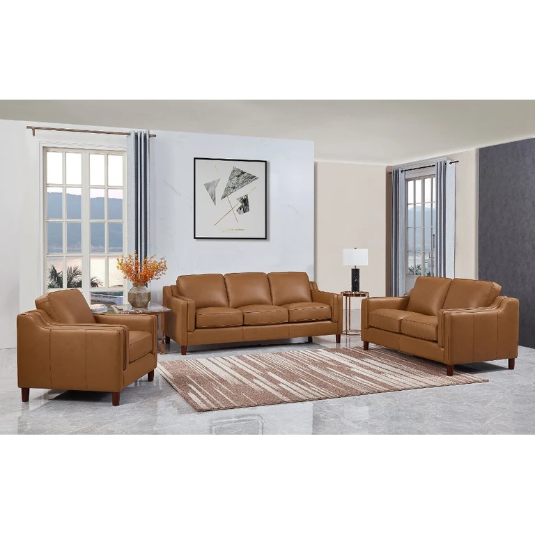Ballari Cognac Brown Leather 3 Piece Living Room Set with Loveseat