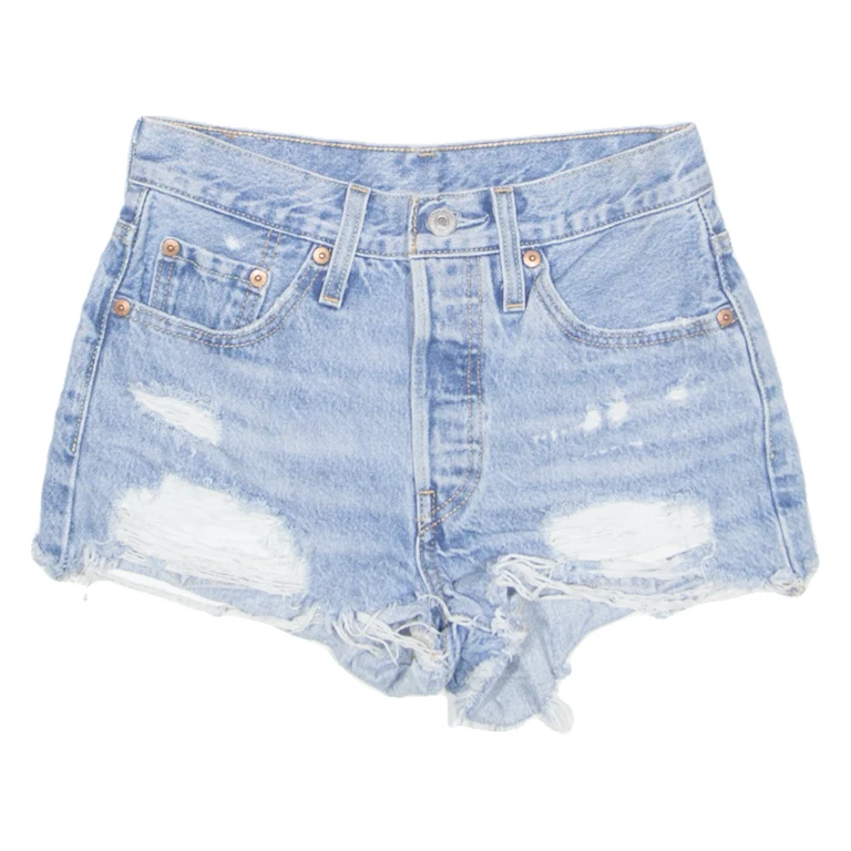 LEVI'S Cut Off Distressed 501 Womens Denim Shorts Blue XXS W25
