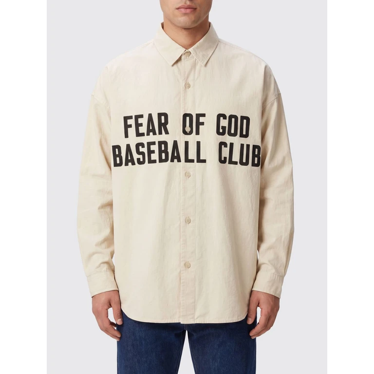 Relaxed Fit Cotton Shirt with Logo and French Collar (FG9M60611BCGNATURAL)