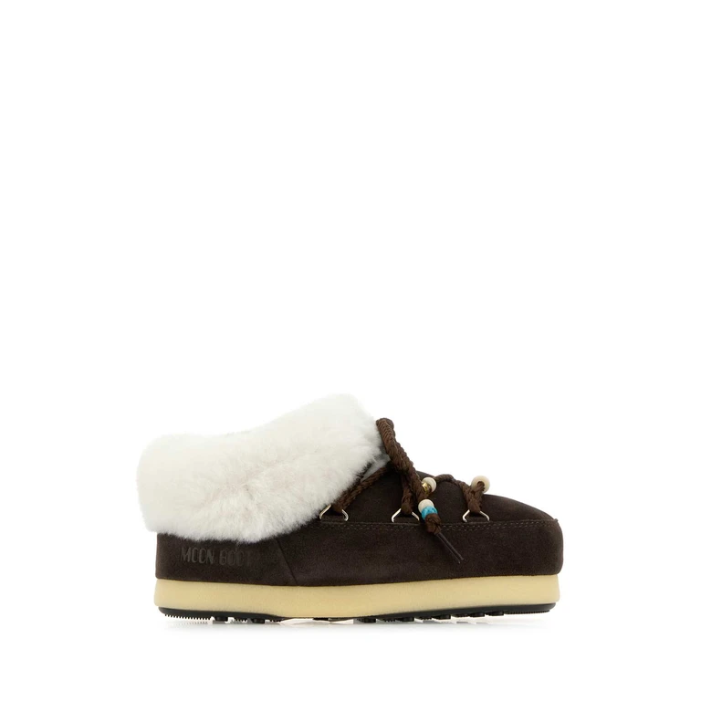 Moon Boot Brown Suede Evx Slip Ons Black/black Stivali - Women