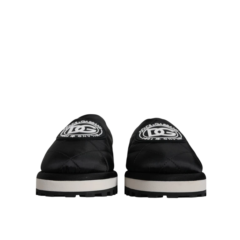 Black Nylon Quilted Logo Patch Sandals Slides Shoes - Men