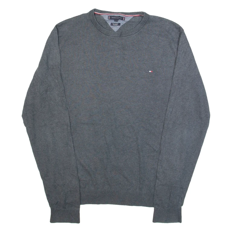 TOMMY HILFIGER Mens Jumper Grey Tight Knit L
