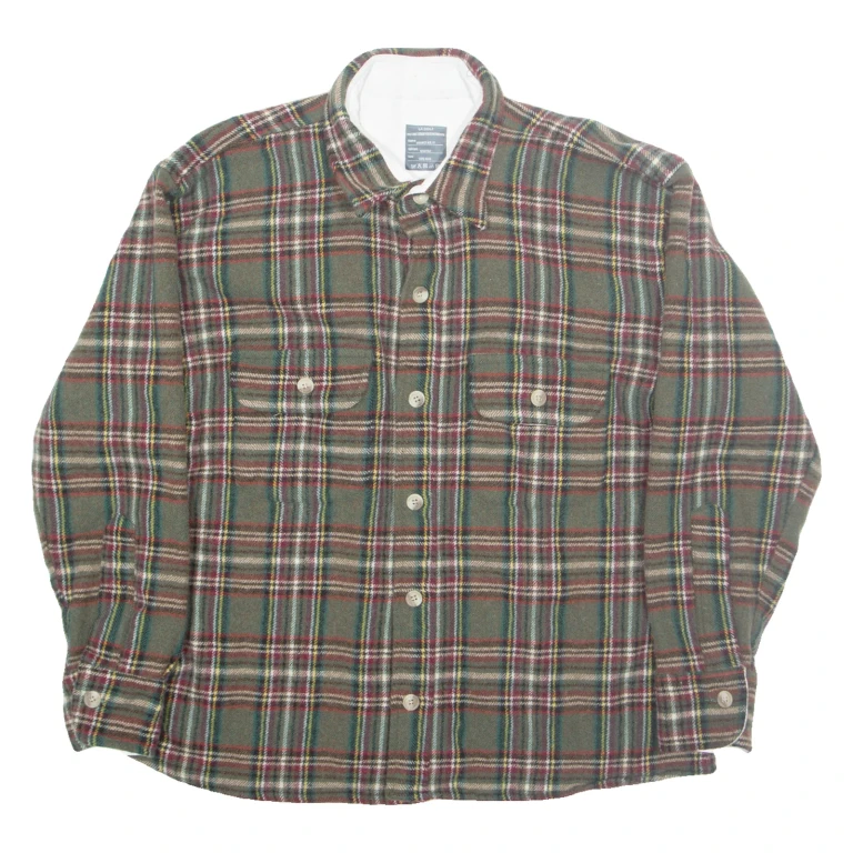LA DOLF Mens Lumberjack Shirt Green Wool Check Long Sleeve ONE SIZE