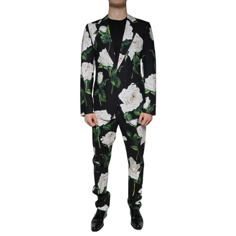 Dolce & Gabbana Black Rose Cotton Men Formal 2 Piece Suit - Men