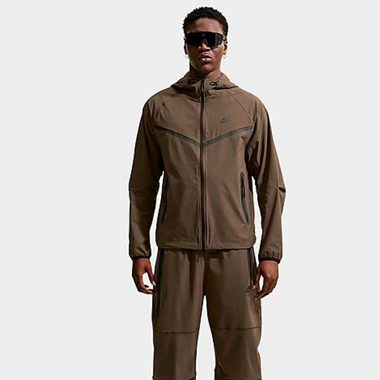 Nike Men's Tech Dri-FIT Woven Full-Zip Windrunner Jacket in Dark Hazel/Dark Hazel/Black Size: S Tall