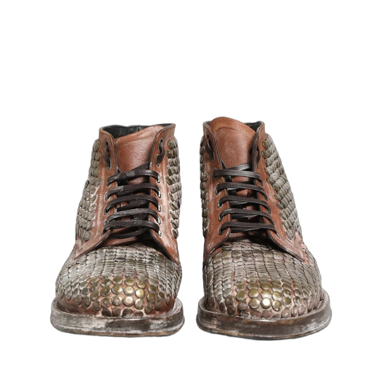 Dolce & Gabbana Brown Leather Runway Studs Ankle Boots Shoes Black - Men
