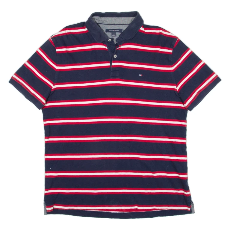 TOMMY HILFIGER Mens Polo Shirt Blue Striped L
