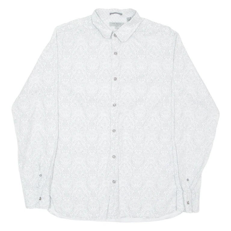 TED BAKER Mens Shirt White Crazy Pattern Long Sleeve M (VV3-231224-6050)