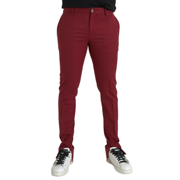 Dolce & Gabbana Red Wool Men Slim Fit Dress Pants Elastane - Men