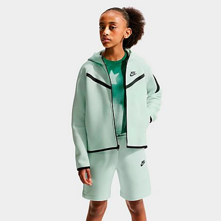 Nike Girls' Big Kids Sportswear Tech Fleece Full-Zip Hoodie in Barely Green/Black Size: XS