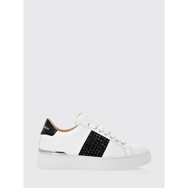 Leather Low-Top Sneakers with Rhinestones and Abstract Embroidery (AACSWSC2708PLE010N0102)