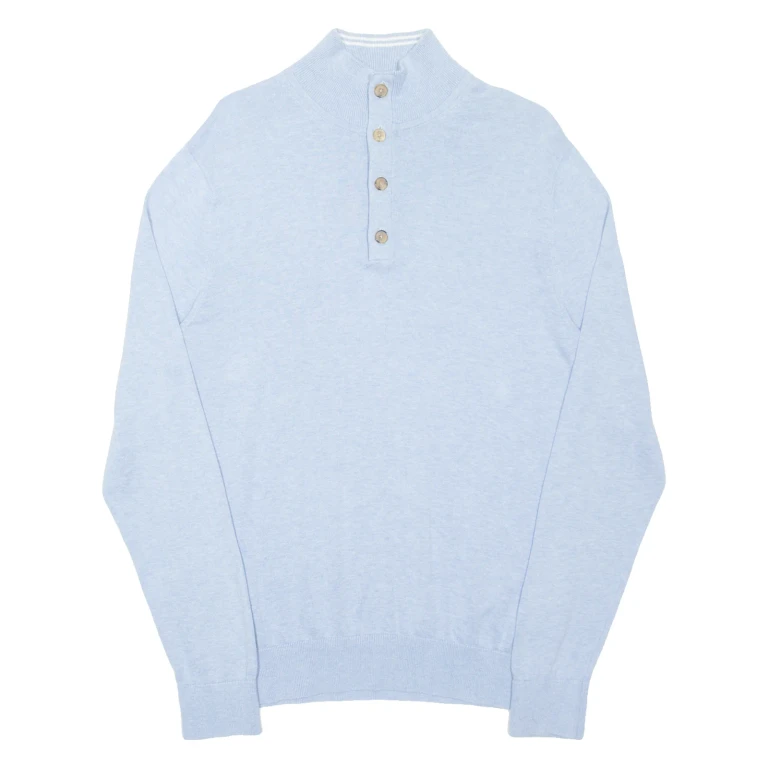 TOMMY HILFIGER Mens Jumper Blue Button Neck Tight Knit M