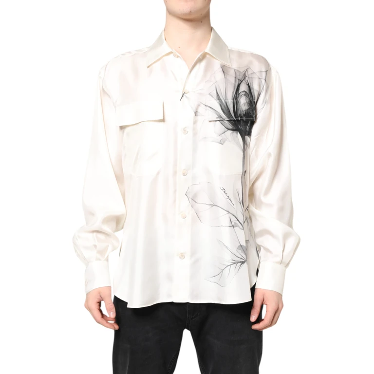 Dolce & Gabbana Ivory Silk Long Sleeves Men Casual Shirt Off White - Men