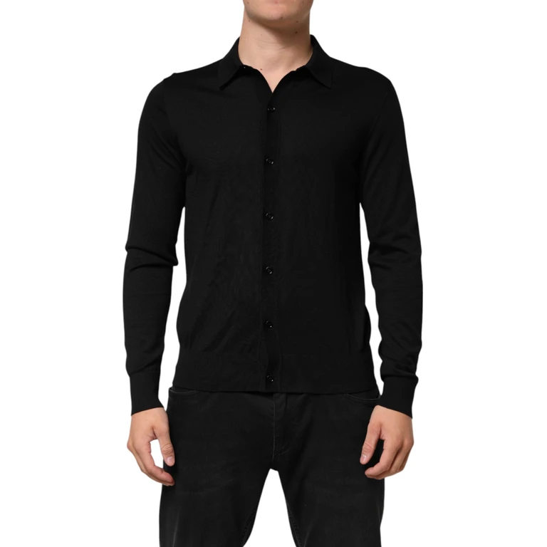 Dolce & Gabbana Black Silk Button Up Lightweight Sweater Clothing - Men