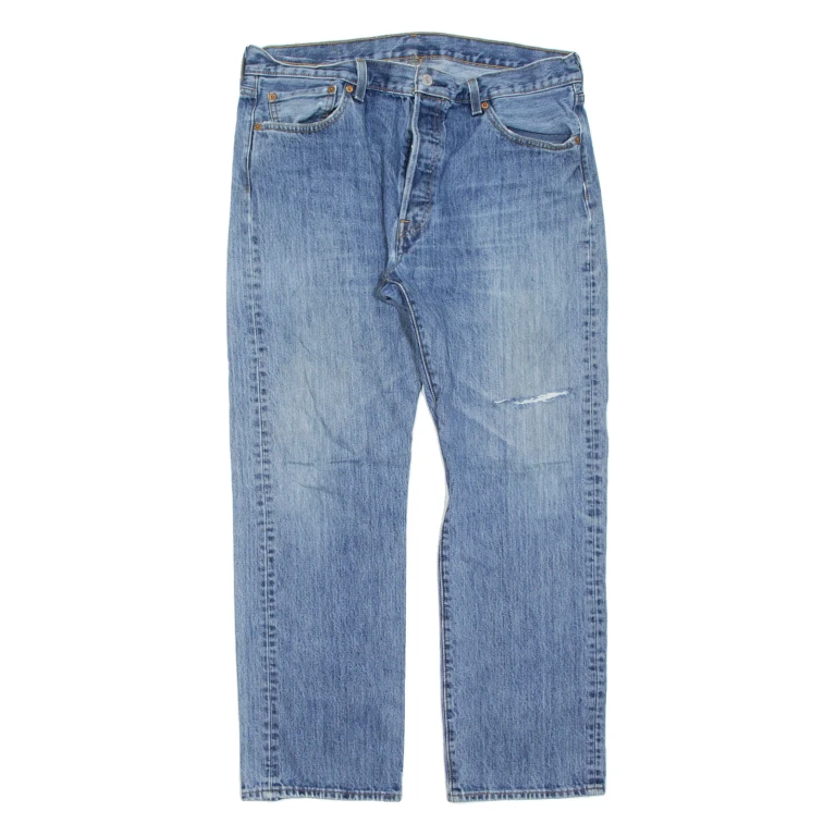 LEVI'S 501 Jeans Distressed Mens Blue Regular Straight Stone Wash W36 L30