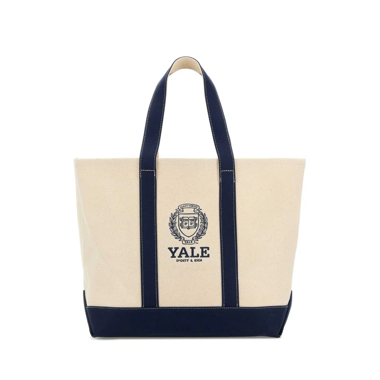 Sporty & Rich Sand Canvas Yale Shopping Bag Naturaldarknavy Exterior: Fabric Borse A Mano - Men
