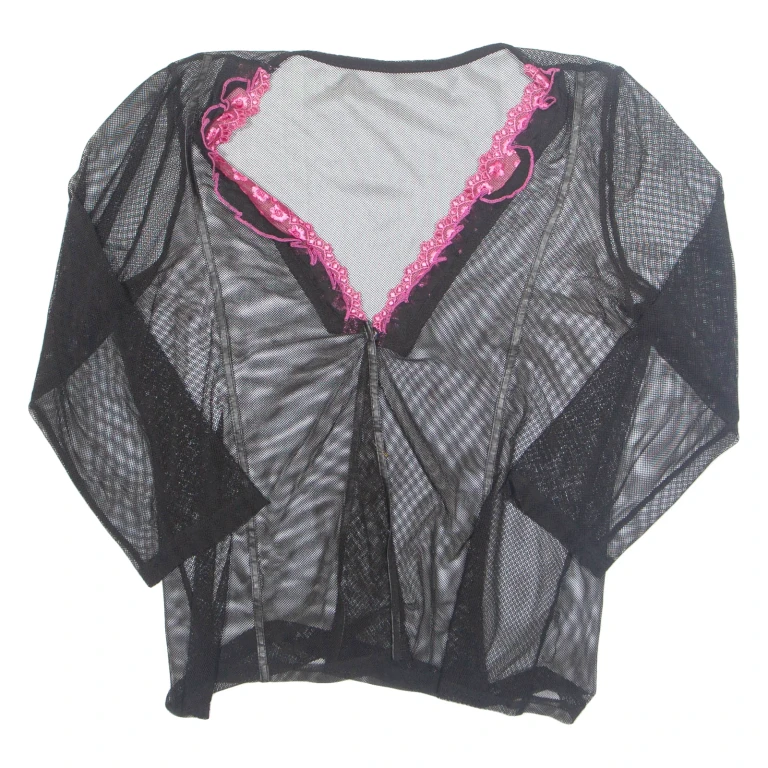 Womens Kimono Blouse Black V-Neck Long Sleeve L