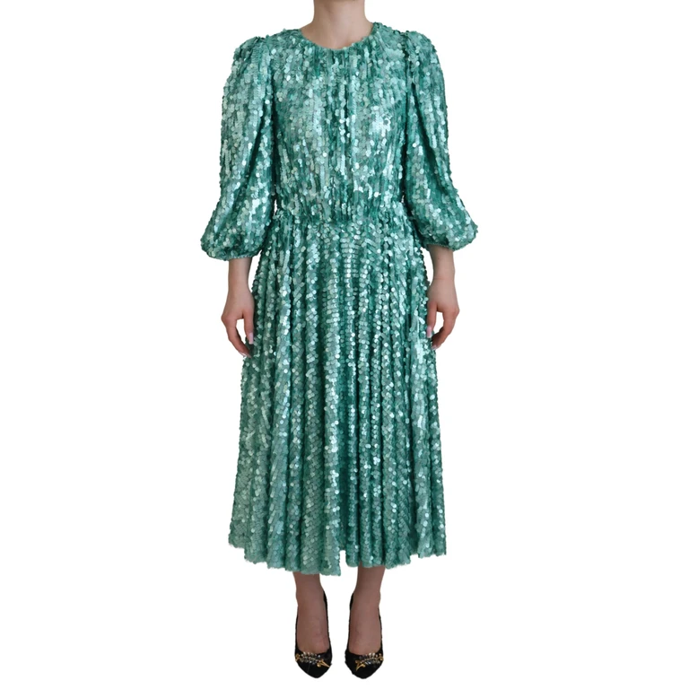 Dolce & Gabbana Blue Sequined Pleated Aline Midi Nylon Dress - Women