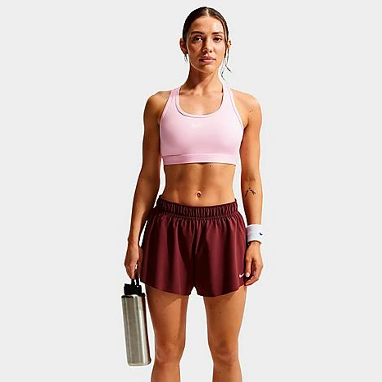 Nike Women's Swoosh Medium Support Sports Bra in Pink Foam/Stone Mauve/White Size: XXS