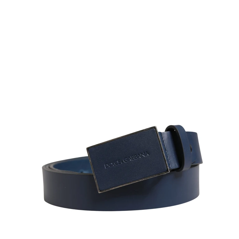 Dolce & Gabbana Men Blue Calf Leather Logo Metal Buckle Belt - Men