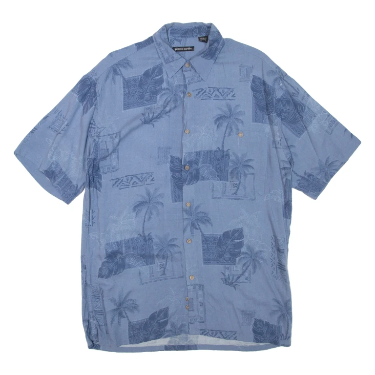 PIERRE CARDIN Mens Hawaiian Shirt Blue Floral M