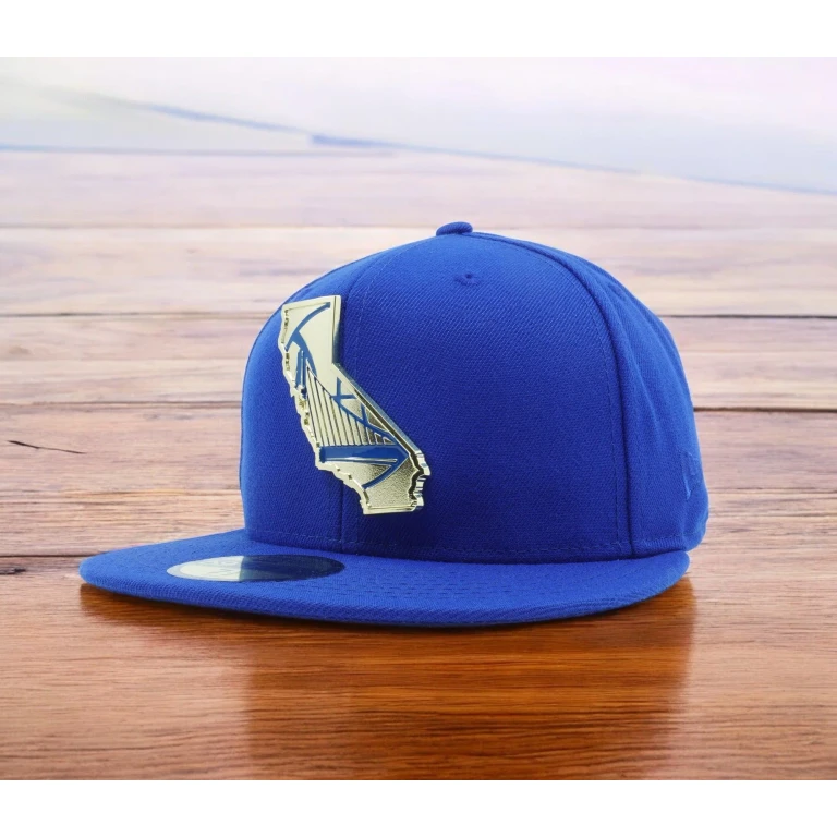 Men's NBA Gs Warriors 5950 Gold Stated Metal Badge Fitted-Blue